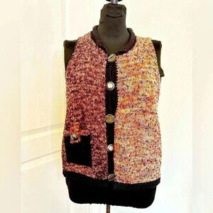 Ani Barrie Vintage Colourful Knit Button Front Pocket  Womens M Vest Sweater USA